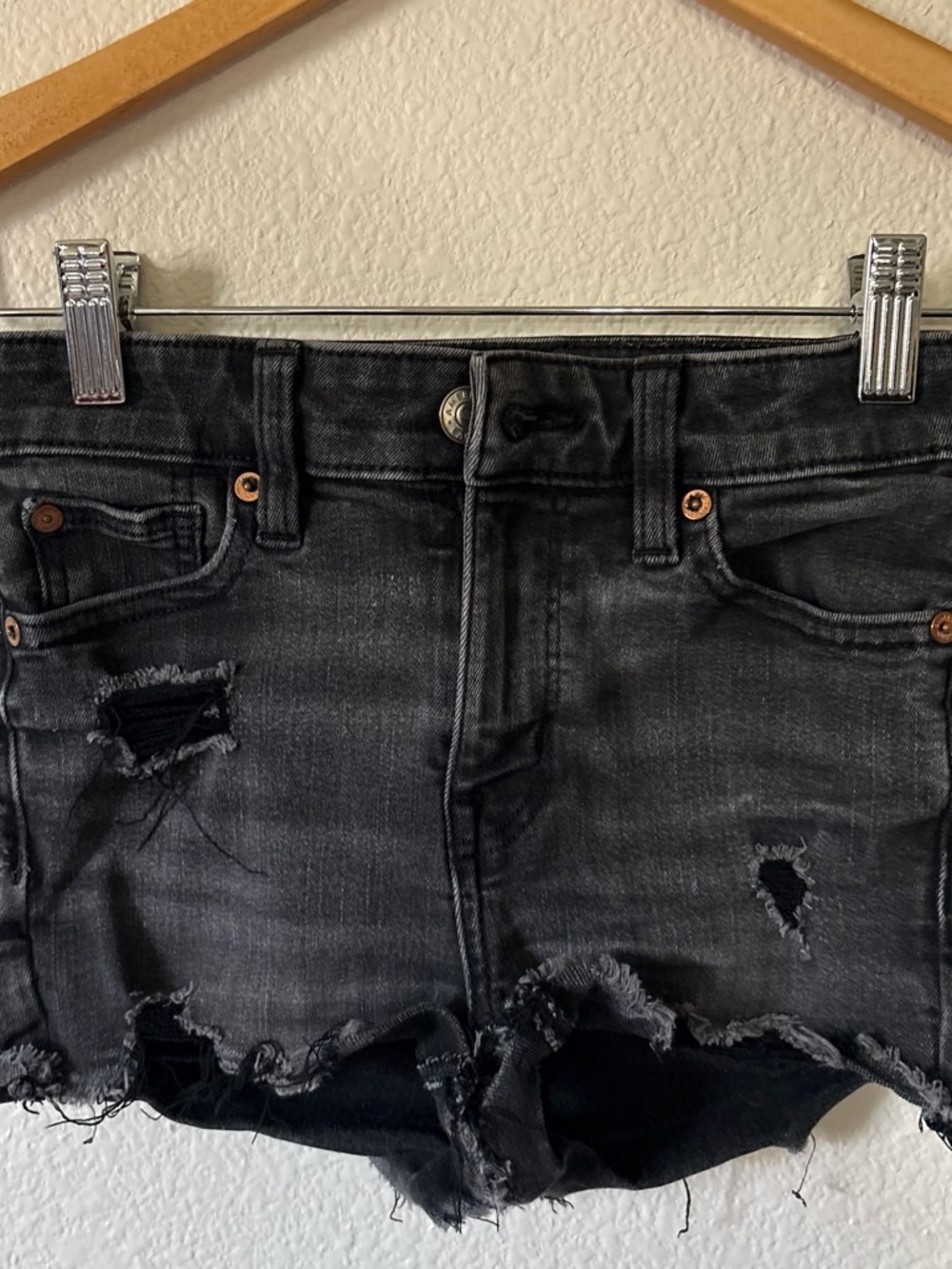 American Eagle Outfitters Black Distressed Jean Shorts